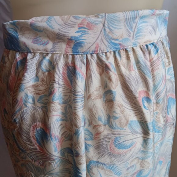 1OF1 27" 27W Vintage Peacock Feather Print Knee-Length Skirt Side Pockets 1970's - Picture 5 of 9